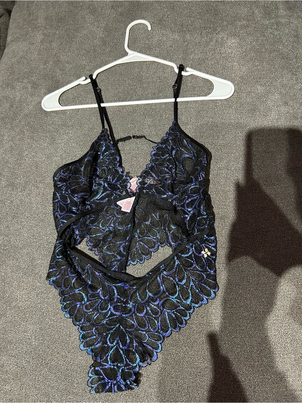 Fenty Savage X- Sheer Black Lace Bodysuit with Blue Accents -Women's Intimates M